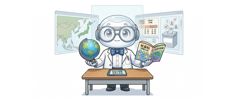 社会科の授業をするアイ先生